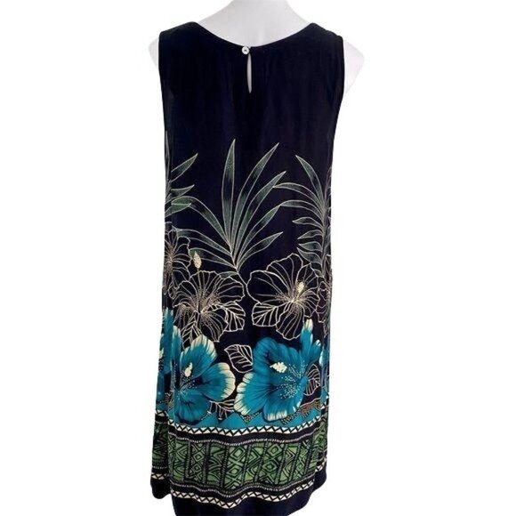 R & K Sleeveless Dress black with floral design. - Picture 3 of 6